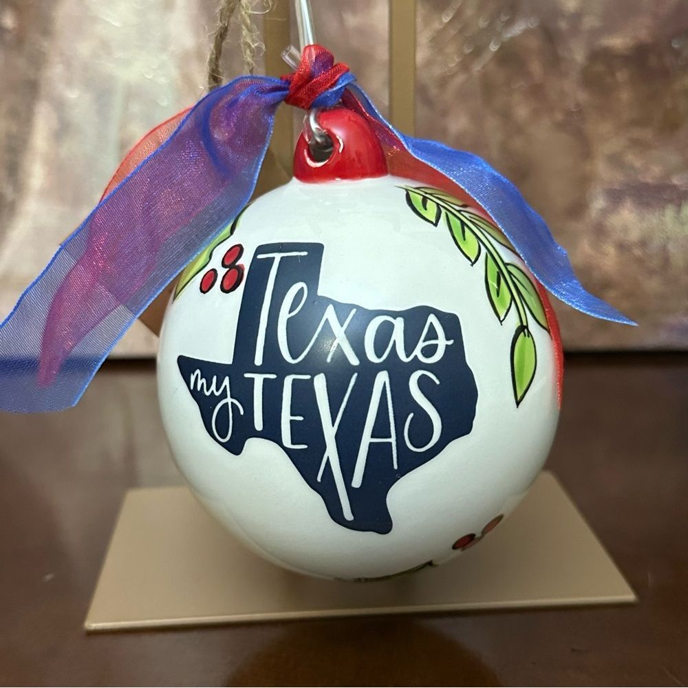 NWT- Glory Haus Yellow Rose of Texas Hand Painted Ceramic Christmas Ornament